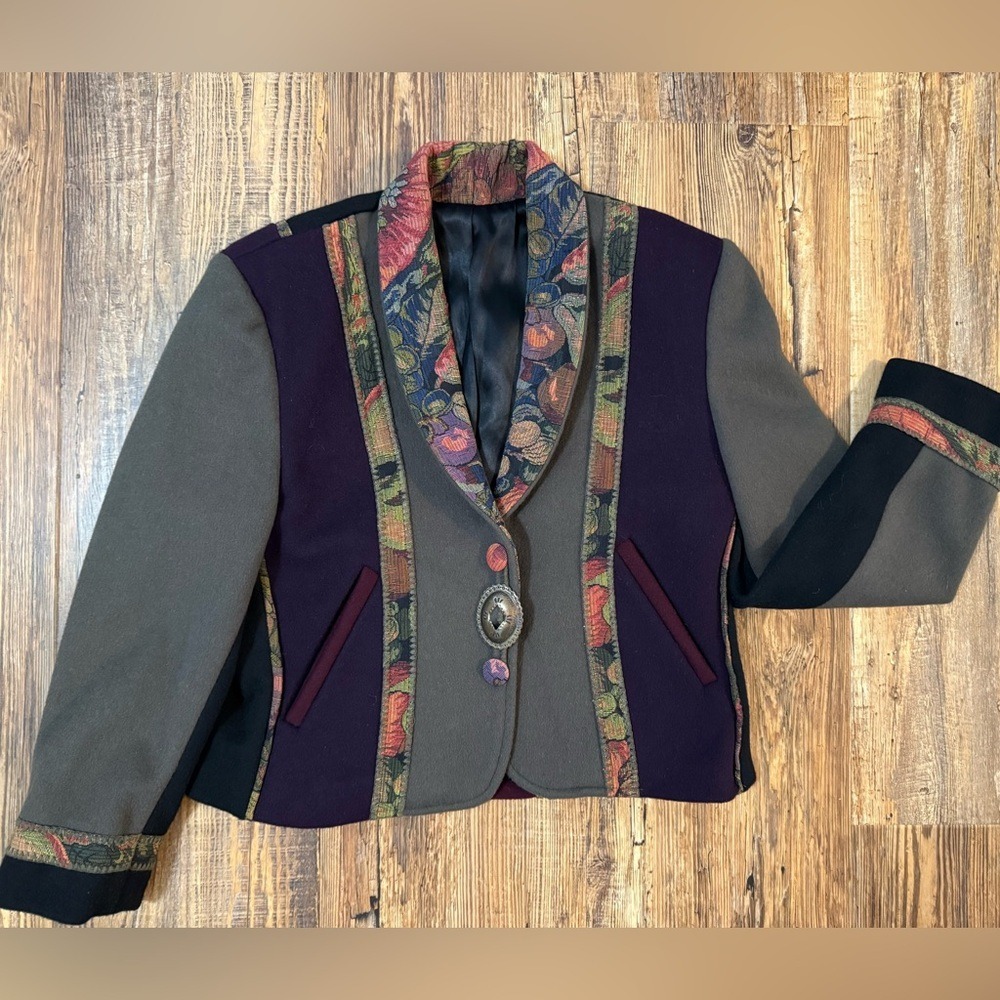 VINTAGE Coloratura Wool Concho Jacket Womens P Southwest Tapestry Excellent❤️‎